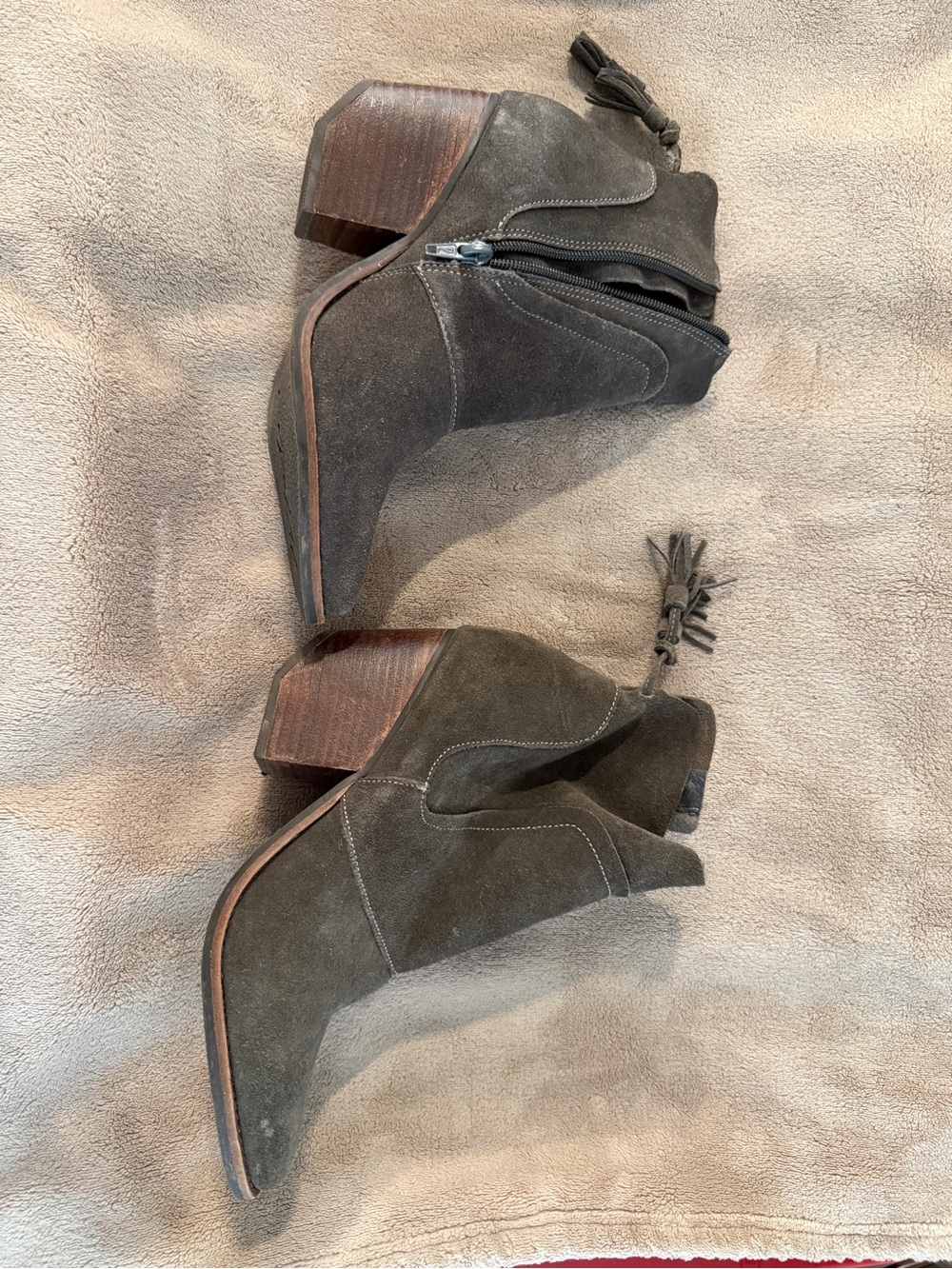Matisse Olive Green Suede Tassel Zip Ankle Booties